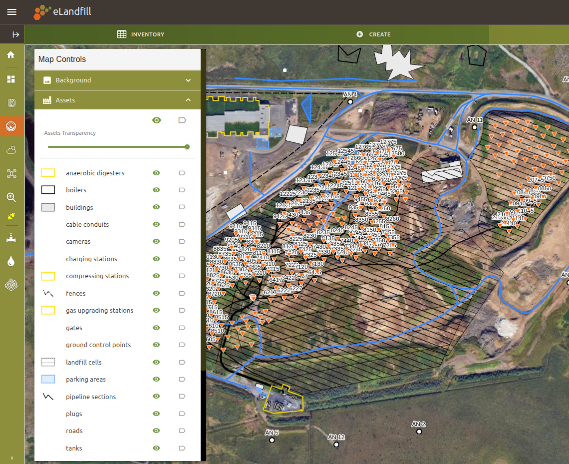 eLandfill map module showing site assets