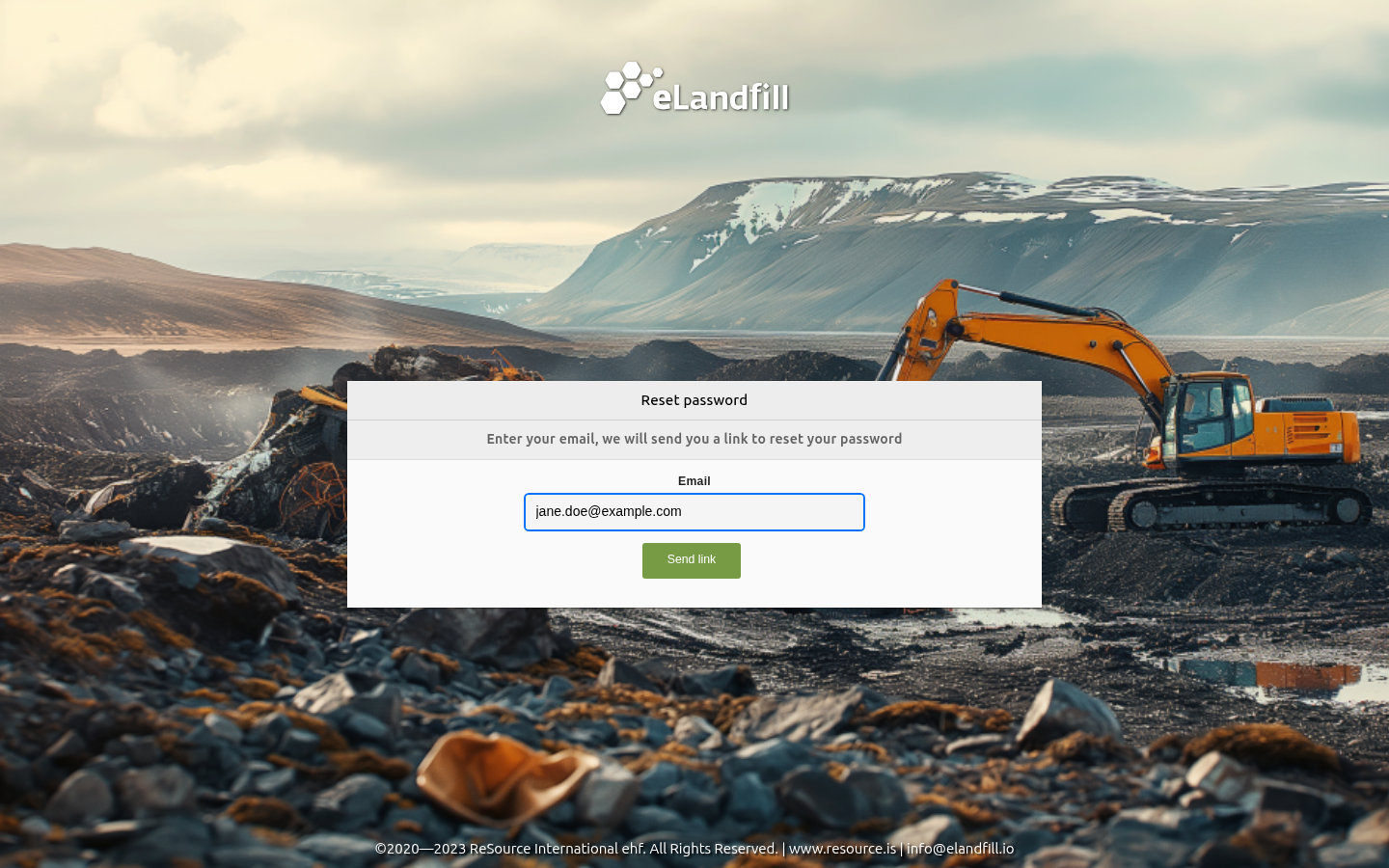 The Reset password page with an email field and the Send link button